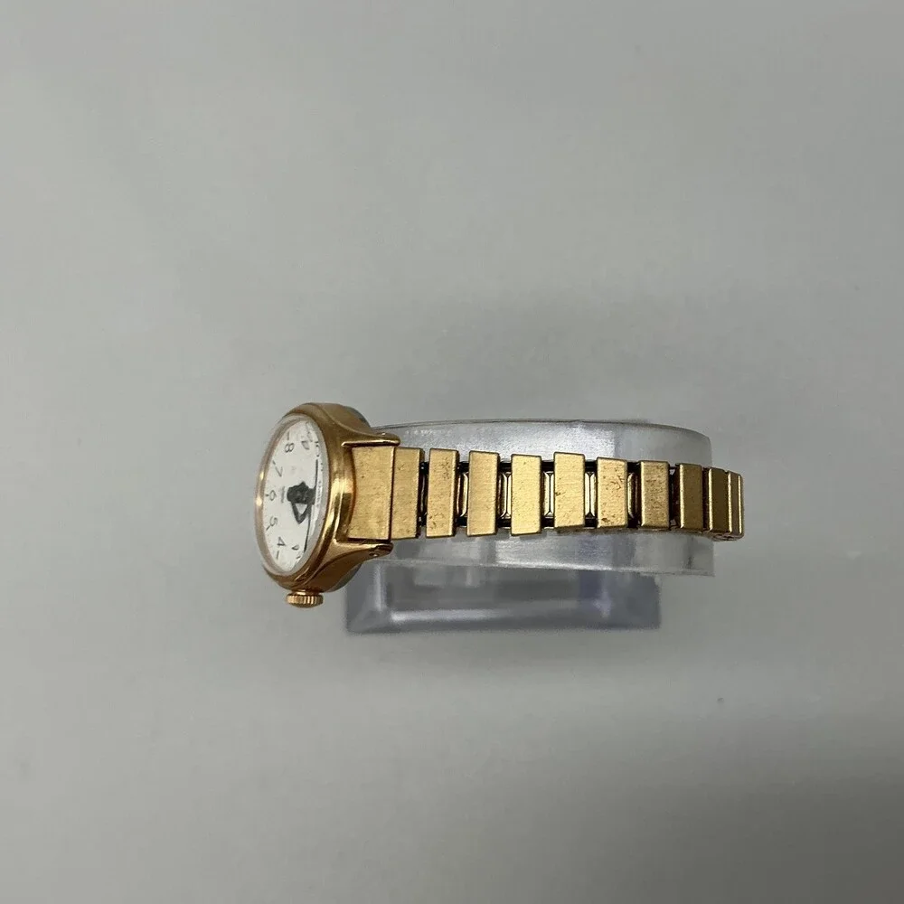 Vintage Timex Womens Watch 21mm White Round Dial Gold Tone Expansion Band